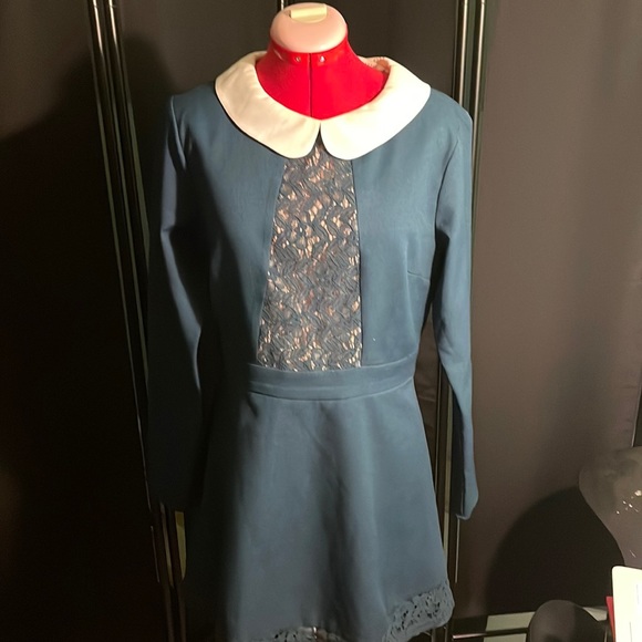 Gorgeous teal lace holiday dress size large retro vintage look from ModCloth - Picture 3 of 6